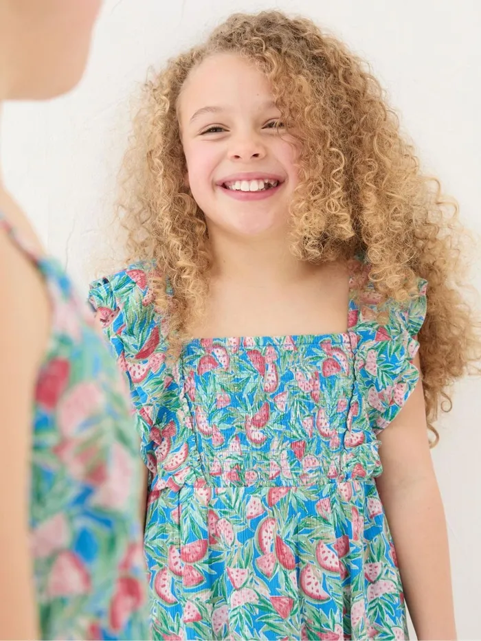 Fat Face Blue Watermelon Frill Dress Kids Dresses