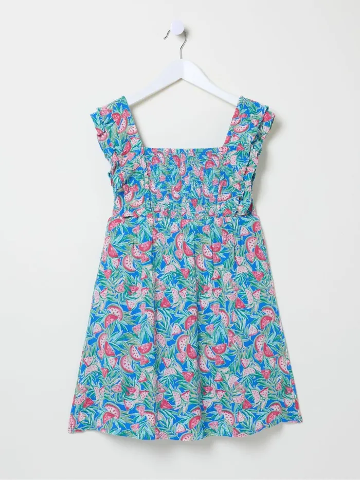 Fat Face Blue Watermelon Frill Dress Kids Dresses
