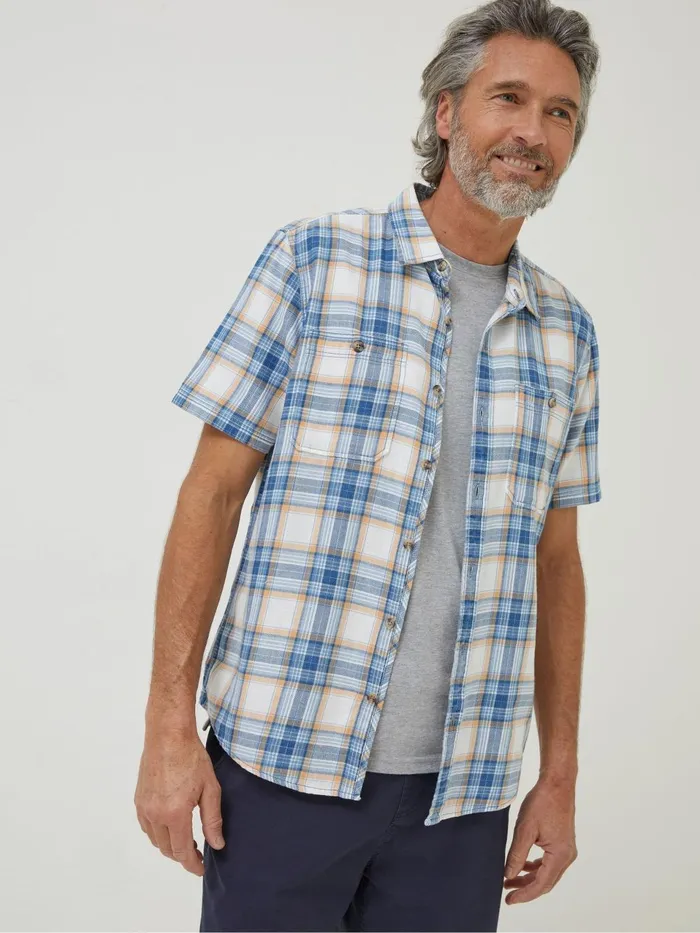 Fat Face Blue Westly Check Shirt Men Coats and Jackets