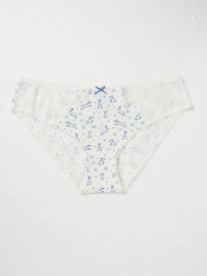 Fat Face Chalk White Winter Bunny Mini Knickers Women Underwear