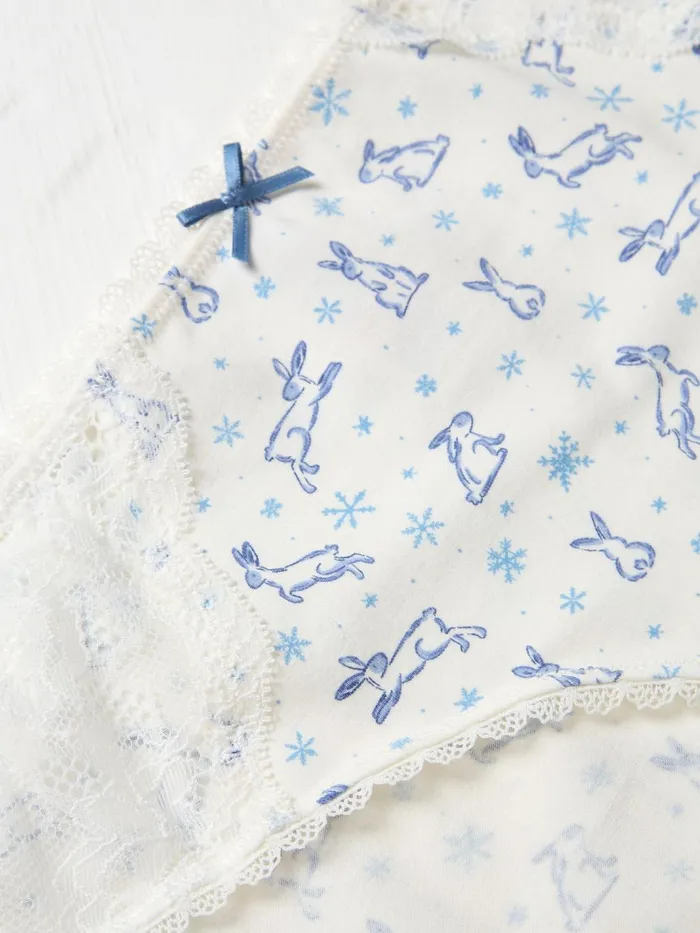 Fat Face Chalk White Winter Bunny Mini Knickers Women Underwear