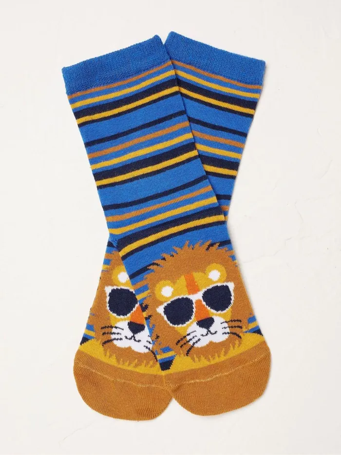Fat Face Cobalt Blue Lion Socks Kids Socks
