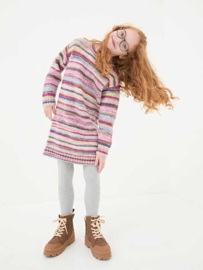 Fat Face Cream Stripe Jumper Dress Kids Dresses