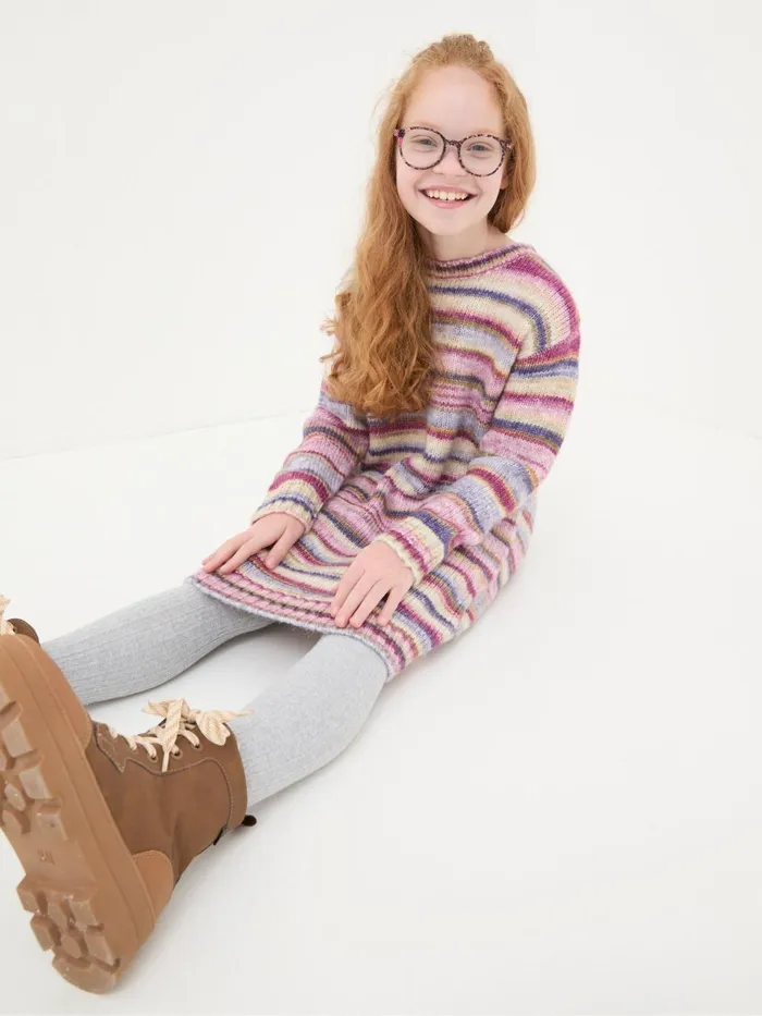 Fat Face Cream Stripe Jumper Dress Kids Dresses