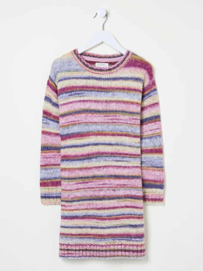 Fat Face Cream Stripe Jumper Dress Kids Dresses