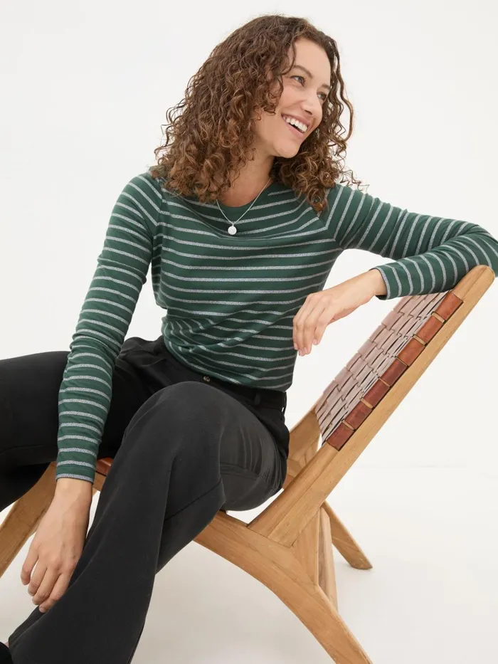 Fat Face Dark Teal Sparkle Breton TShirt Women Tops and TShirts