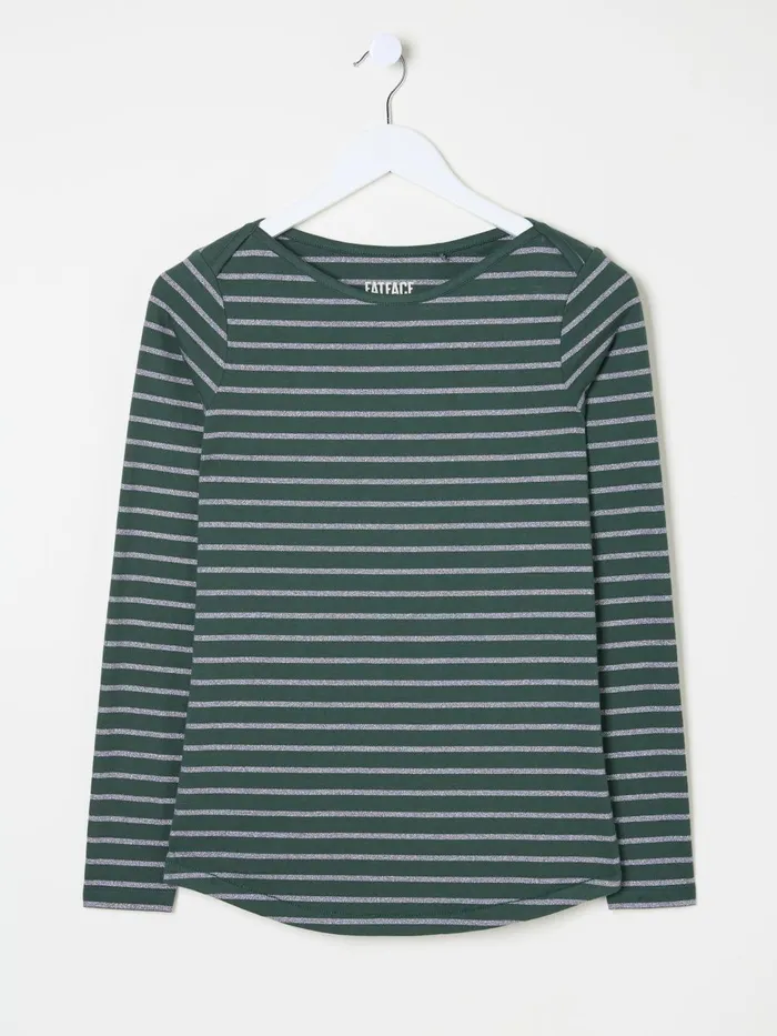 Fat Face Dark Teal Sparkle Breton TShirt Women Tops and TShirts