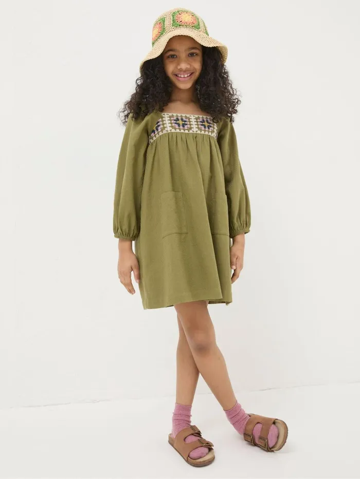 Fat Face Green Crochet Dress Kids Dresses