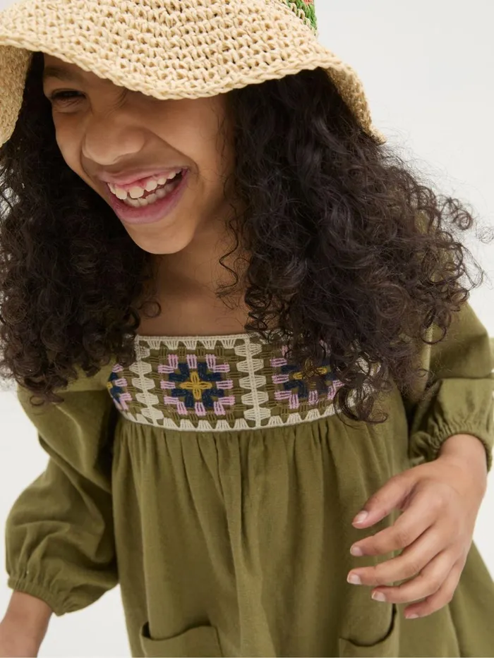 Fat Face Green Crochet Dress Kids Dresses