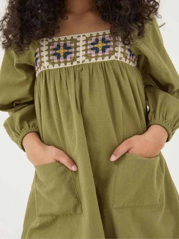 Fat Face Green Crochet Dress Kids Dresses