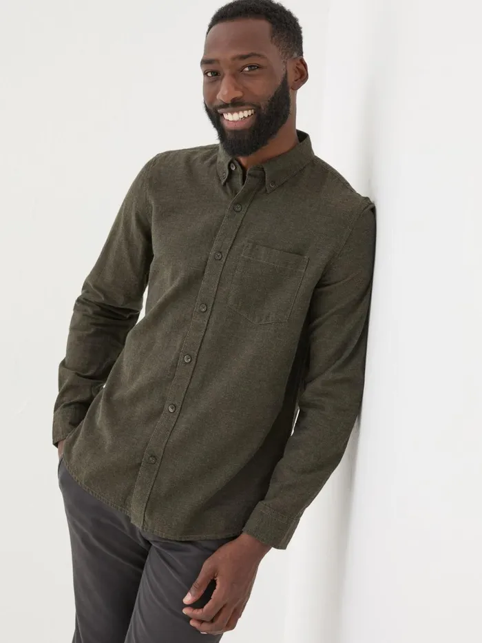 Fat Face Green Long Sleeve Oxlow Plain 100 Cotton Shirt Men Shirts