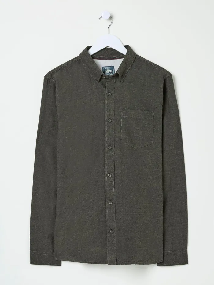 Fat Face Green Long Sleeve Oxlow Plain 100 Cotton Shirt Men Shirts