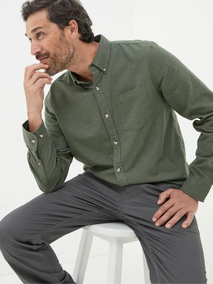 Fat Face Green Long Sleeve Tadlow Shirt Men Shirts