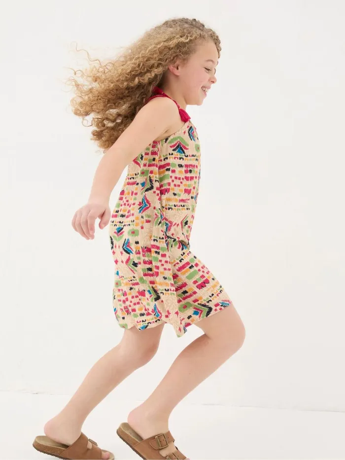 Fat Face Hallie Natural Trail Marks Swing Dress Kids Dresses