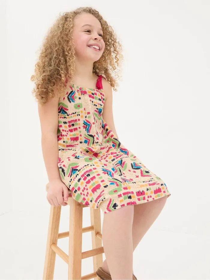 Fat Face Hallie Natural Trail Marks Swing Dress Kids Dresses