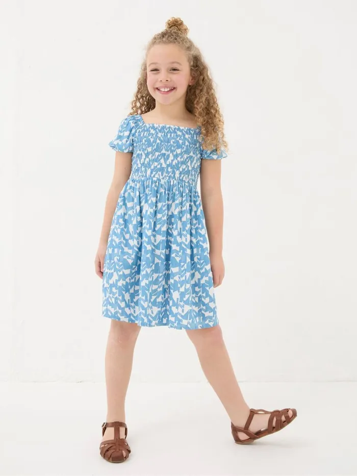 Fat Face Jocelyn Blue Med Geo Dress Kids Dresses