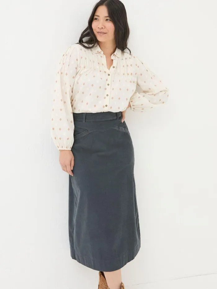 Fat Face Leigh Grey Cord Midi Skirt Women Skirts