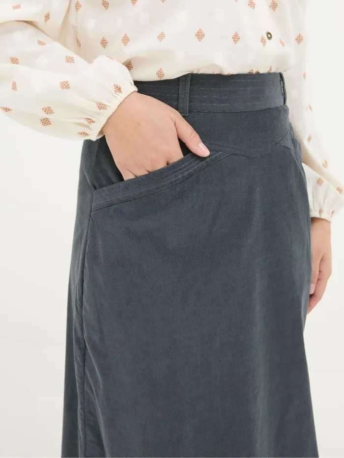 Fat Face Leigh Grey Cord Midi Skirt Women Skirts