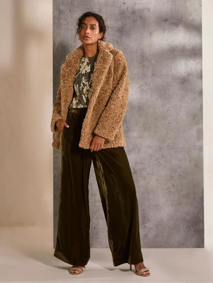 Fat Face Maggie Natural Short Teddy Coat Women Coats and Jackets