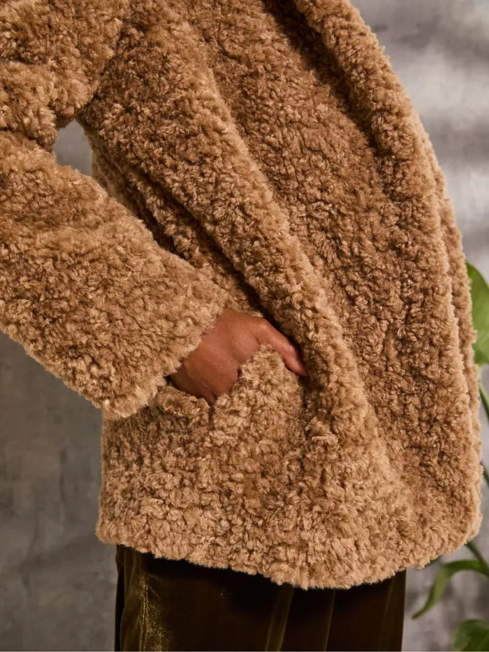 Fat Face Maggie Natural Short Teddy Coat Women Coats and Jackets