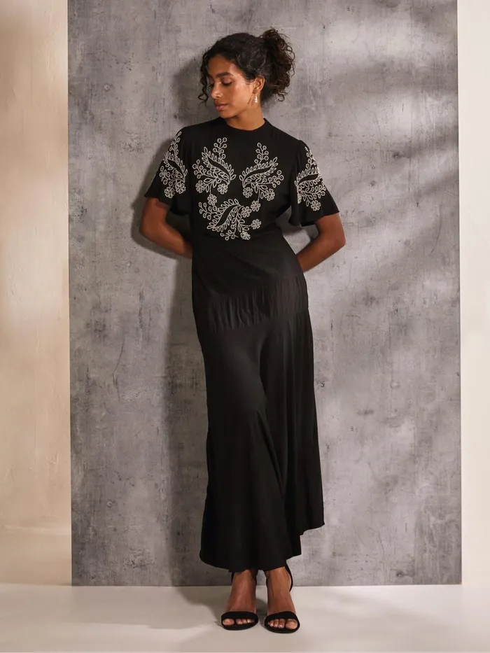Fat Face Margot Black Beaded Maxi Dress Women Dresses