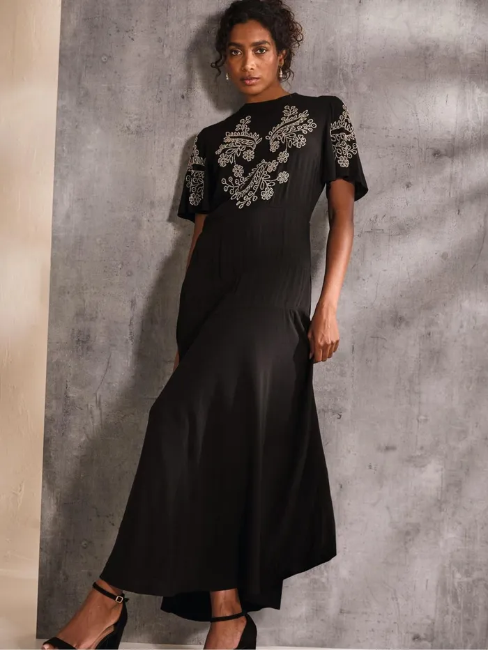 Fat Face Margot Black Beaded Maxi Dress Women Dresses
