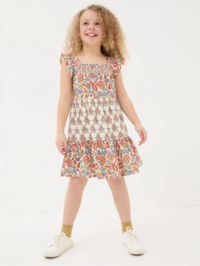 Fat Face Milly White Floral Print Dress Kids Dresses