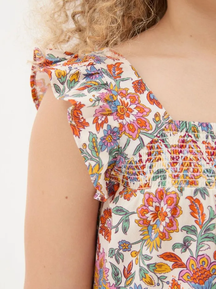 Fat Face Milly White Floral Print Dress Kids Dresses