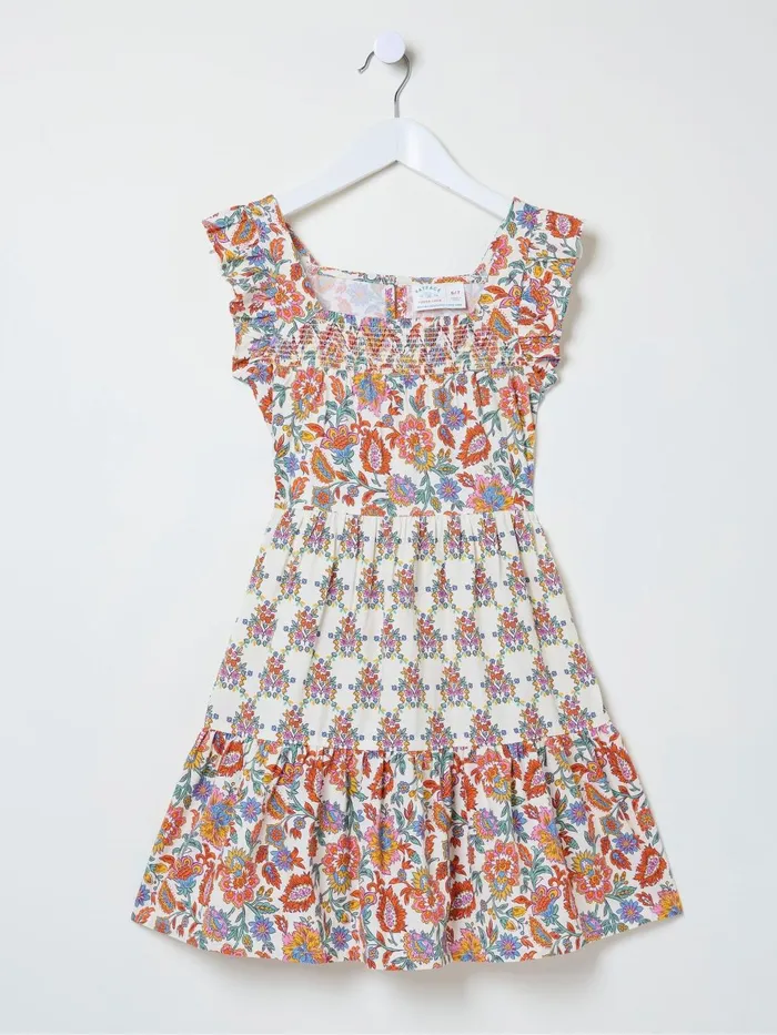 Fat Face Milly White Floral Print Dress Kids Dresses