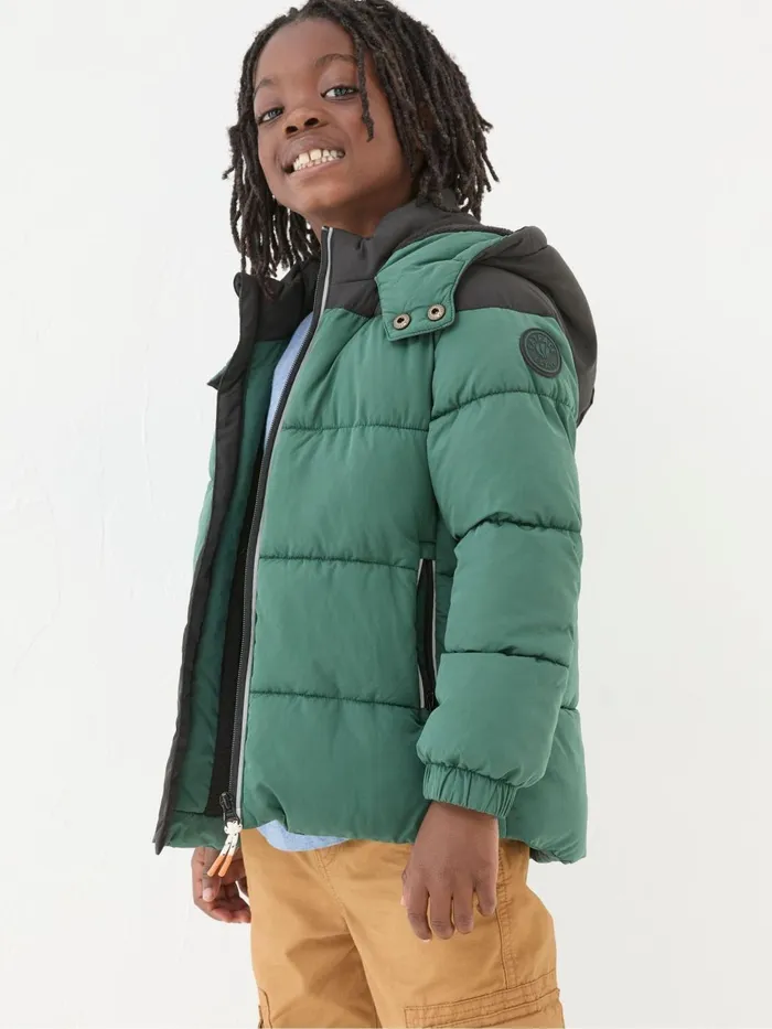 Fat Face Milo Green Hooded Padded Jacket Kids Coats and Jackets