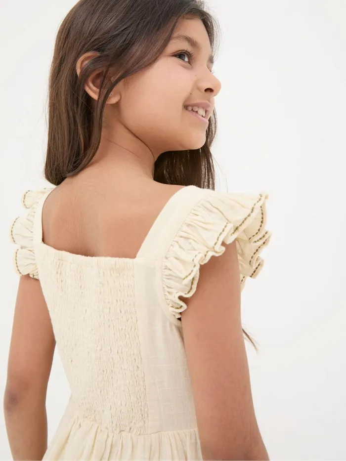 Fat Face Natural Embroidered Strappy Dress Kids Dresses