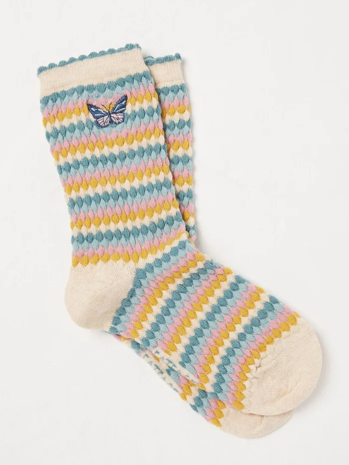 Fat Face Natural Textured Butterfly Socks 1 Pack Kids Socks