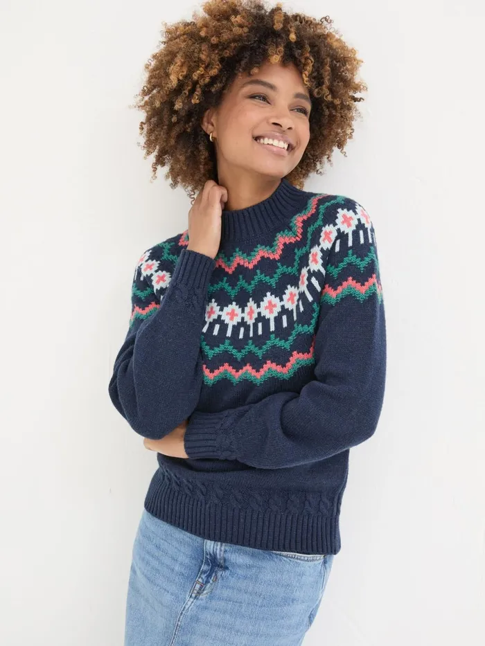Fat Face Navy Emma Fairisle Jumper Women Knitwear