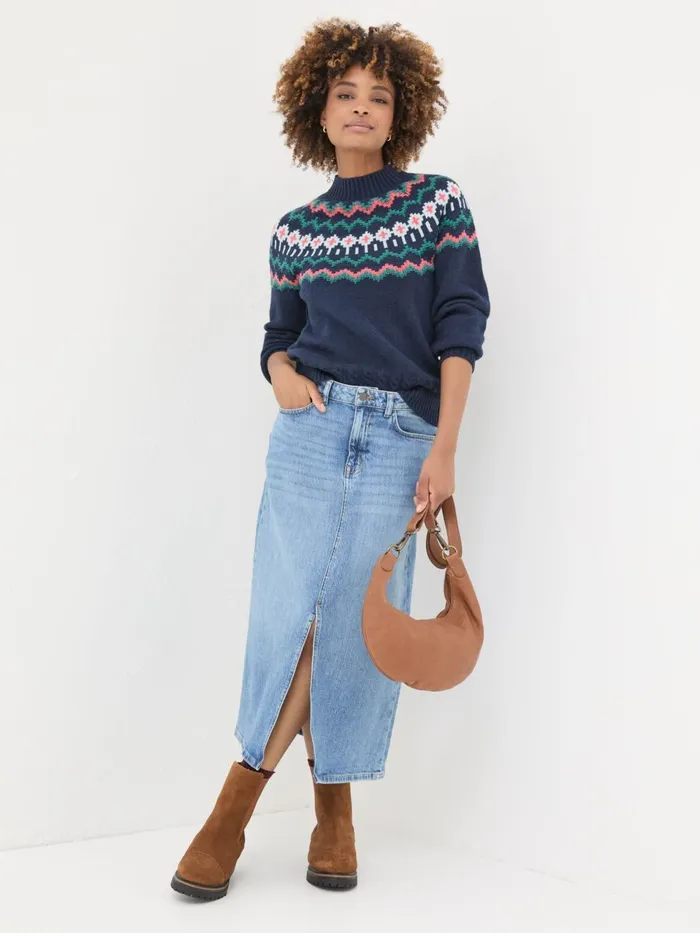 Fat Face Navy Emma Fairisle Jumper Women Knitwear