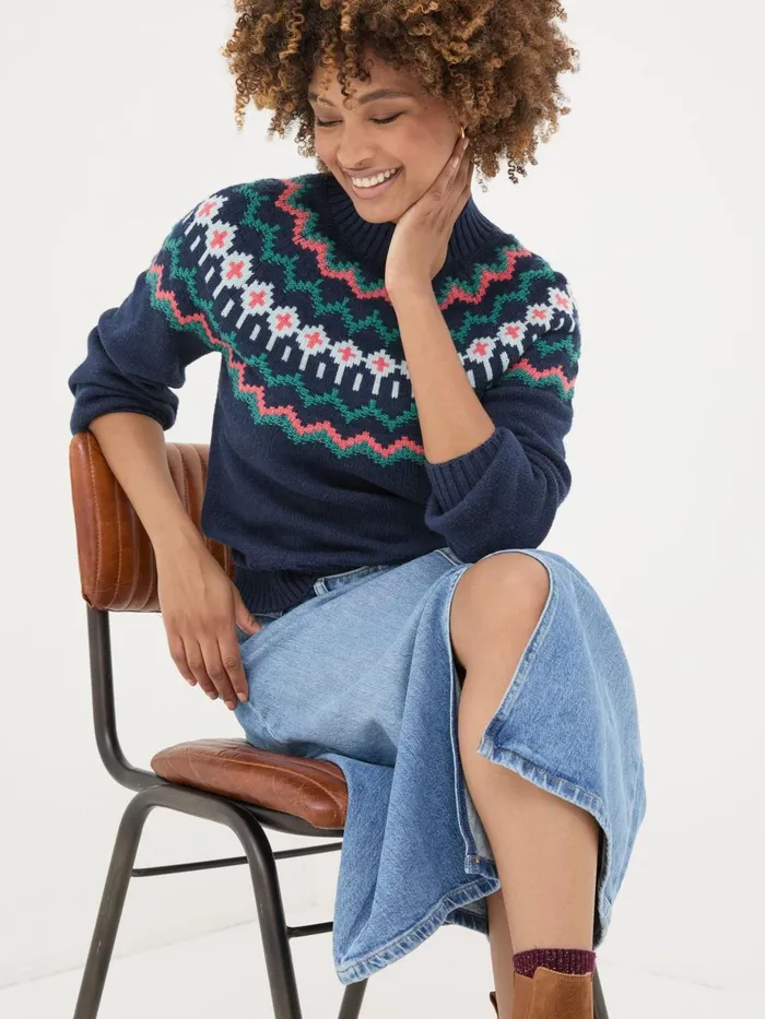 Fat Face Navy Emma Fairisle Jumper Women Knitwear