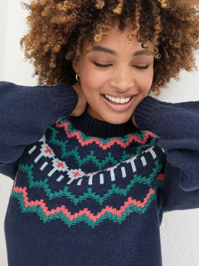 Fat Face Navy Emma Fairisle Jumper Women Knitwear