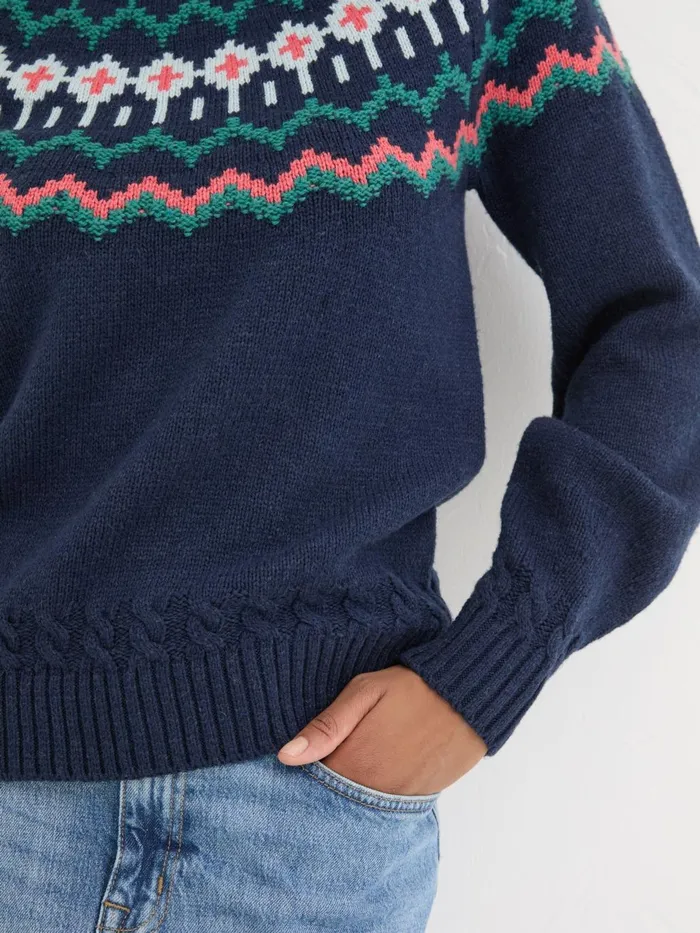 Fat Face Navy Emma Fairisle Jumper Women Knitwear