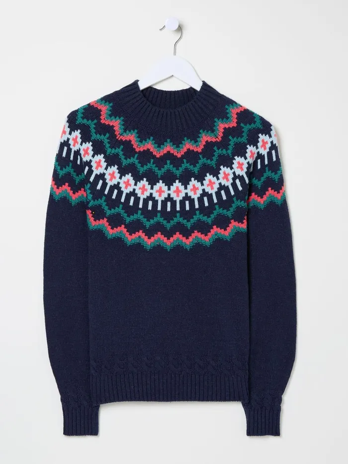 Fat Face Navy Emma Fairisle Jumper Women Knitwear