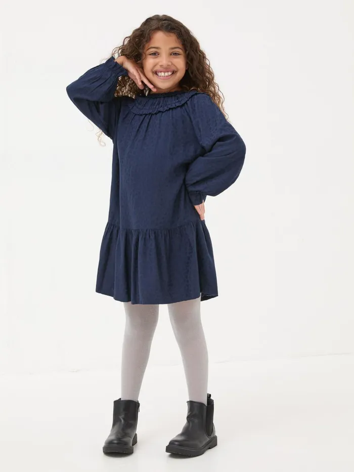 Fat Face Navy Mika Jacquard Dress Kids Dresses