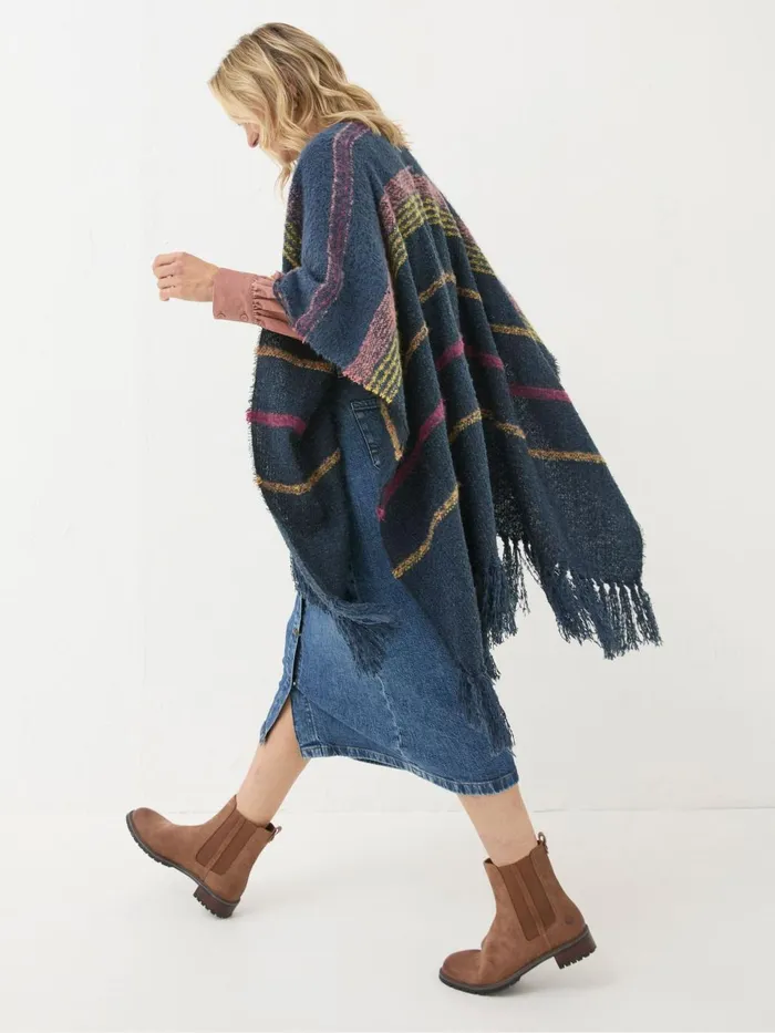 Fat Face Navy Stripe Boucle Cape Scarf Women Scarves