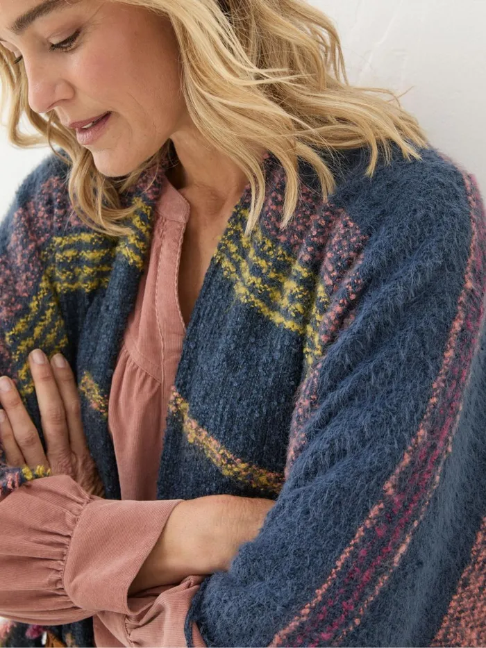 Fat Face Navy Stripe Boucle Cape Scarf Women Scarves