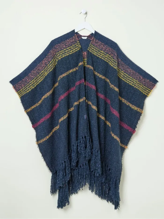Fat Face Navy Stripe Boucle Cape Scarf Women Scarves