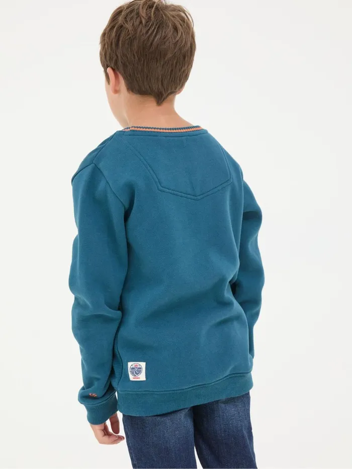 Fat Face Off Grid Crew Sweat Blue Sweatshirt Kids Sweatshirts and Hoodies