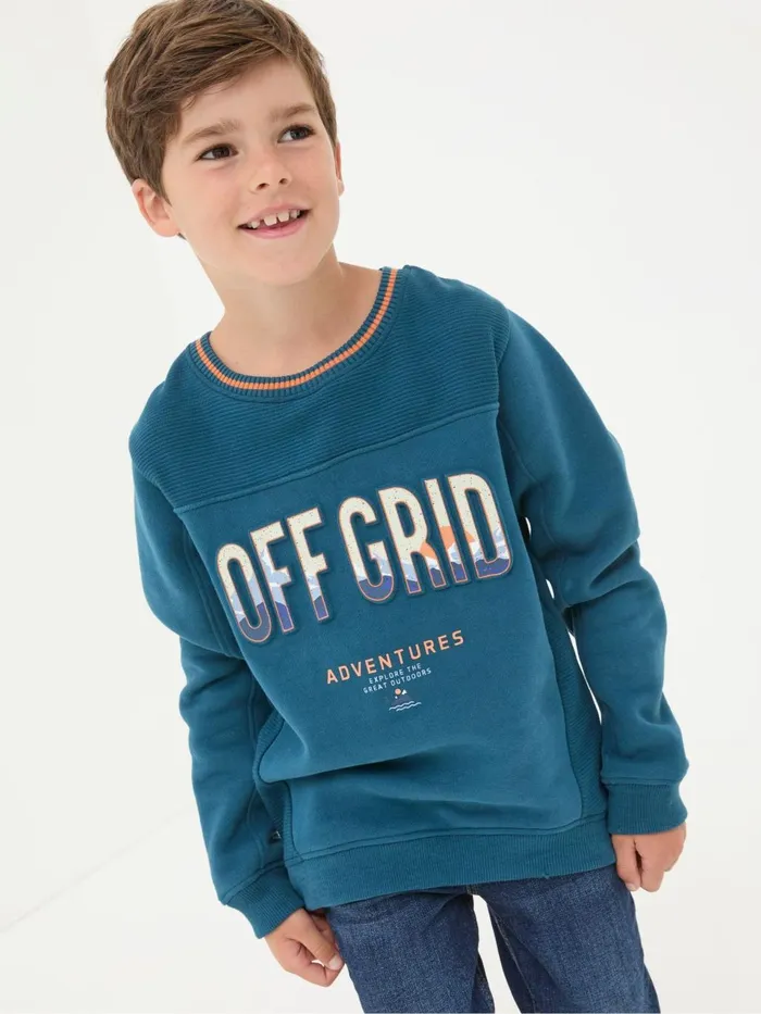 Fat Face Off Grid Crew Sweat Blue Sweatshirt Kids Sweatshirts and Hoodies
