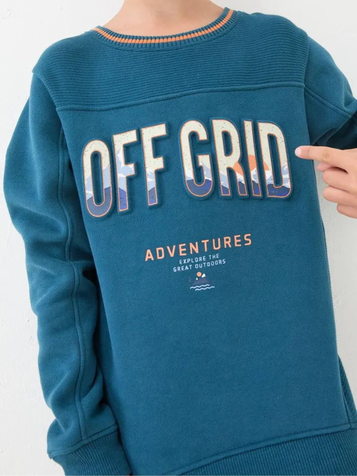 Fat Face Off Grid Crew Sweat Blue Sweatshirt Kids Sweatshirts and Hoodies