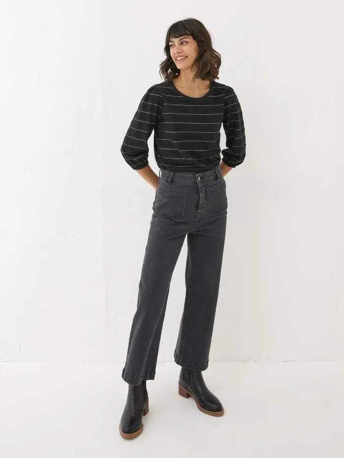 Fat Face Penny Black Stripe Top Women Tops and TShirts
