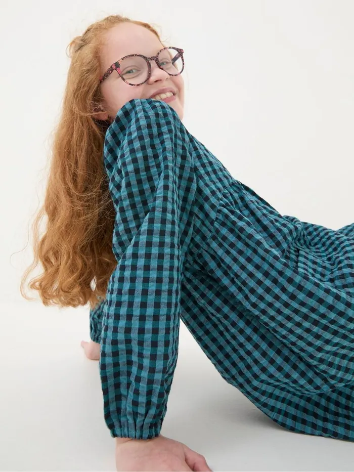 Fat Face Polly Blue Gingham Dress Kids Dresses