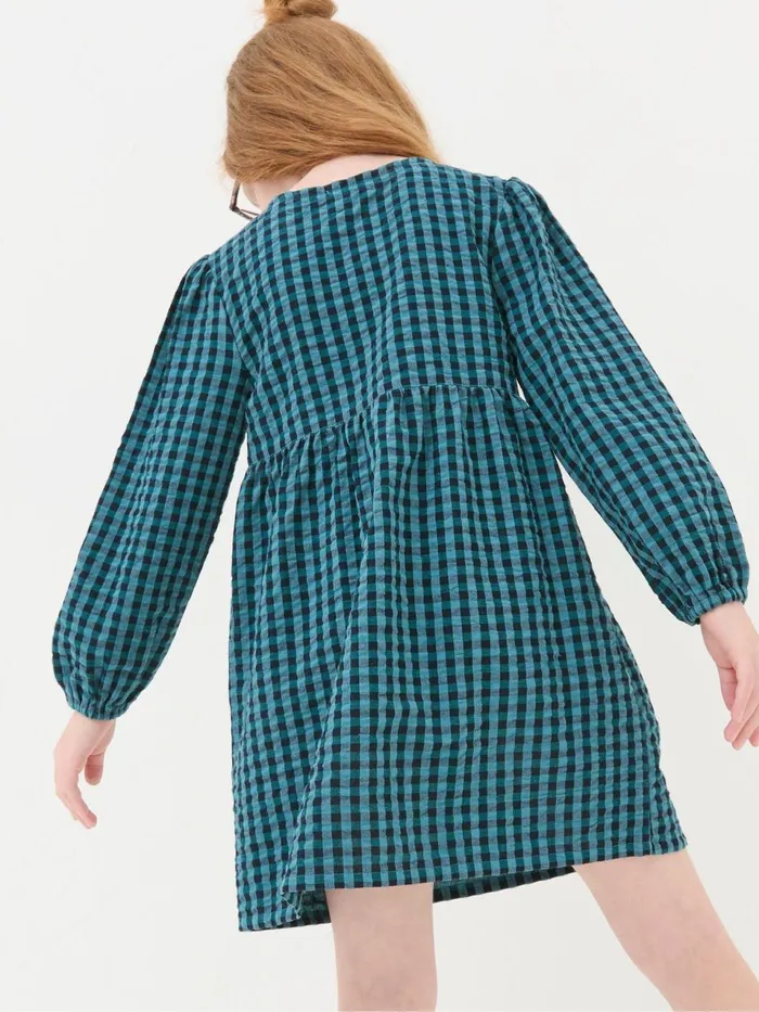 Fat Face Polly Blue Gingham Dress Kids Dresses