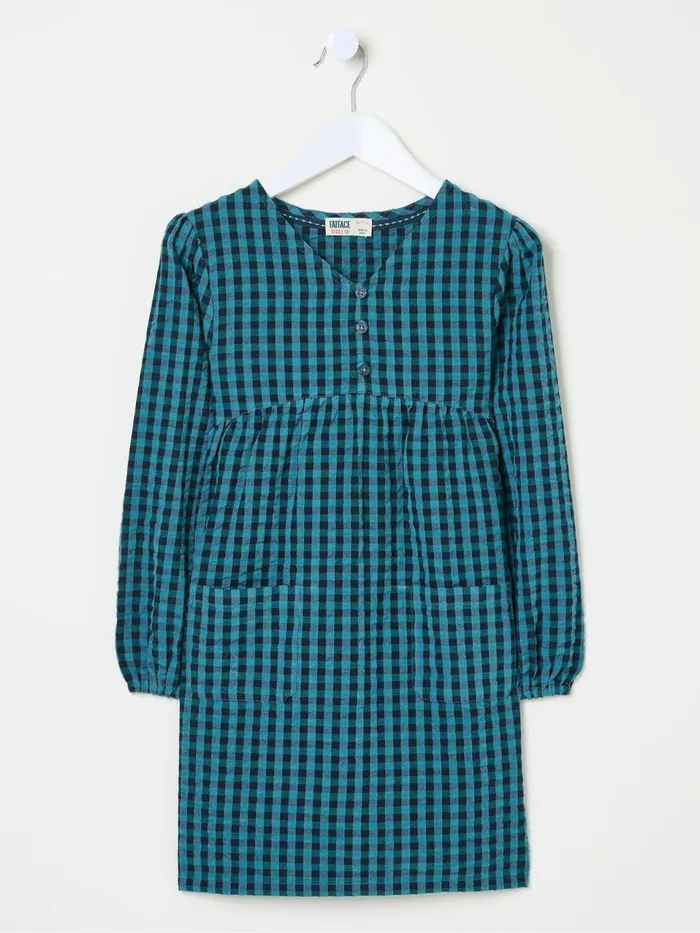 Fat Face Polly Blue Gingham Dress Kids Dresses