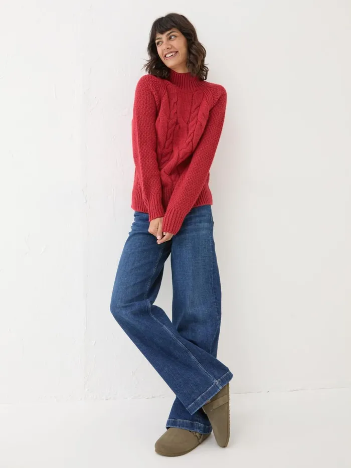 Fat Face Red Cali Cable Jumper Women Knitwear